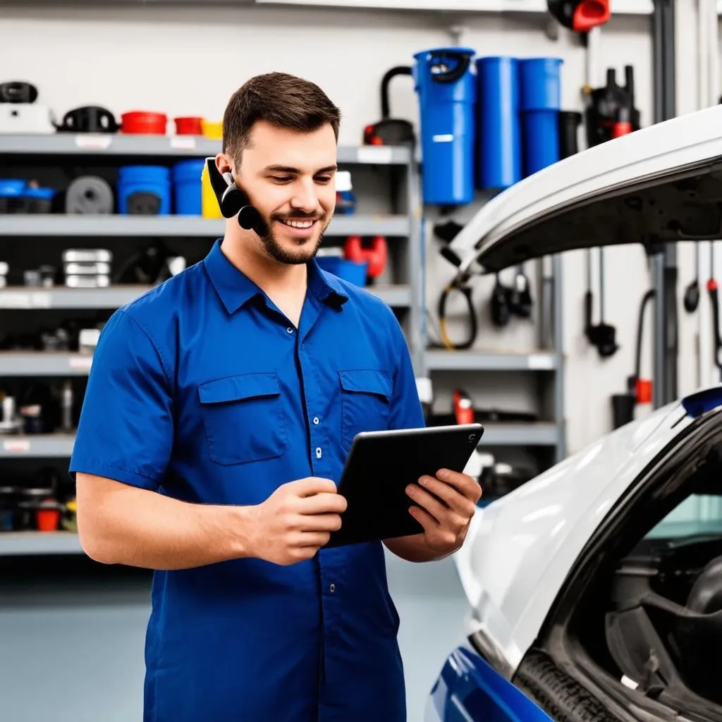 Car mechanic on a call with a customer about their car problem.